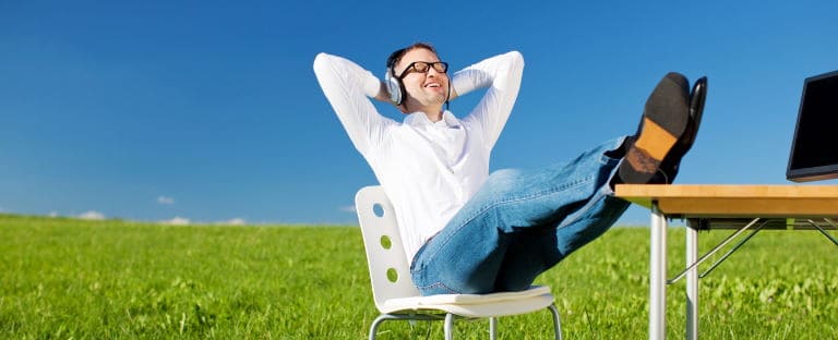 Man relaxing with wireless headphones