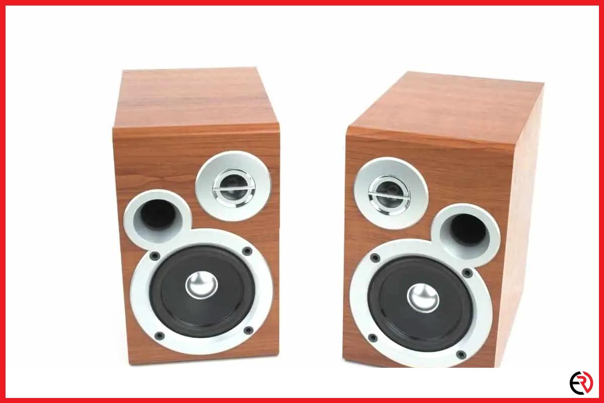 two wooden hifi speakers