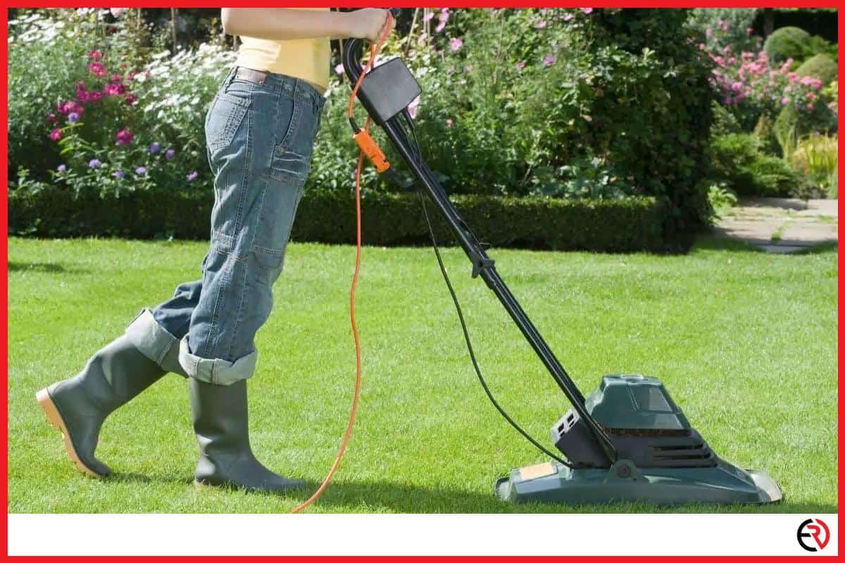 Woman using a lawn mower
